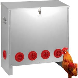 Automatic Chicken Feeder 85-120 lb Capacity, 6-Port Galvanized Metal Poultry Feeder with Covered Feeding Ports, Locking Lid and Raised Legs for Backyard Coop, Farm and Outdoor Use