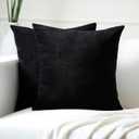 Encasa Homes Chenille Throw Pillow Covers 2 pcs Set - Black- 20 x 20 inch / 50 x 50 cm Textured Solid Colour, Soft & Smooth, Square Accent Decorative Cushion for Couch, Sofa, Chair & Bed (20" x 20" (Pack of 2))