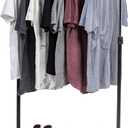 IRIS USA Clothes Rack, Portable Single-Rod Height Adjustable with Lockable Wheels, Rolling Garment Rack, Single Rod Wardrobe Rack, Easy Assemble, for Clothes, Belts, Shoes, and Bags