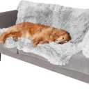 FurHaven Waterproof Throw Blanket For Dogs & Indoor Cats, Reversible Protective Pet Blanket, Extra Large, Long Faux Fur & Velvet, Mist Gray