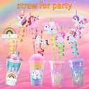 LEDUO 24Pcs Reusable Unicorn Drinking Plastic Straws,Silly Crazy Straws for Kids-Party Supplies-Party Favors Decorations-Rainbow Unicorn Theme Birthday Party Drinking Straw for Girls Boys
