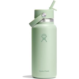 Hydro Flask Water Bottle - Insulated Stainless Steel - Wide Mouth Flex Straw Lid, Non Spill, Leakproof and Refillable in 32 Oz Aloe Green