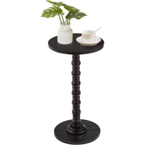 Round Side Table,Stable Small Drink Table for Small Spaces, Modern Accent Side Table with Solid Rubber Wood Table Leg,Easy Assembly for Living Room, Bedroom, Sofa & Office Corners-Black