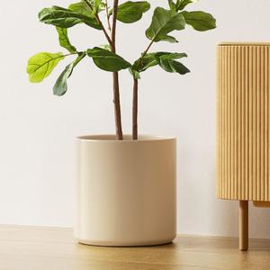LE TAUCI 12 Inch Pot for Plants, Ceramic Planters for Indoor Plants, Mid-Century Modern Cylinder Flower Pots with Drainage Hole, Fits Fiddle Leaf Fig & Monstera, Home Decor, Sand Beige