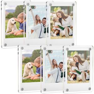 TWING Acrylic Fridge Magnetic Picture Frames 6 Pack, 2.4 x 3.5 in Magnet Photo Frames, Double Sided Photo Refrigerator Magnet Mini Frame for Fujifilm Instax, Polaroid Photos Holder with Cloth