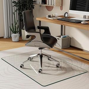BesWin Glass Office Chair Mat, Tempered Glass Floor Mats for Carpet Floor, Heavy Duty Hard Glass Desk Chair Mat for Home or Office, Anti-Slip & Easy Glide - 29" x 47"