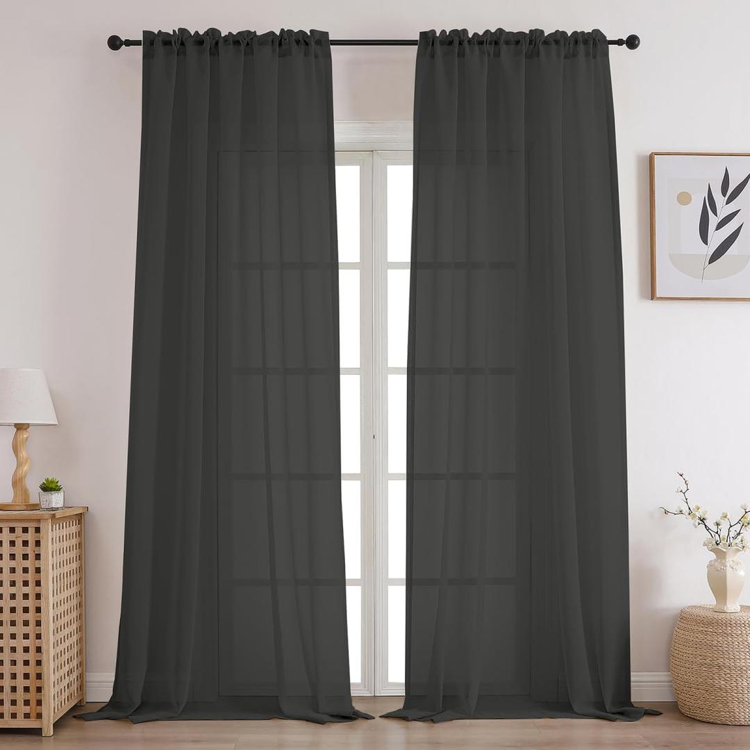CUCRAF Sheer Curtains Panels for Living Room Bedroom Short Window Semi Treatment Drapes Voile Rod Pocket,Set of 2 (54 x 63 inches Long,Grey)