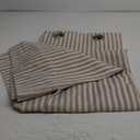 Vangao Linen Blend Stripe Curtains Tickingstripe Light Filtering Window Curtains Grey Pinstripe Printed on Beige Drapes 84 Inches Long for Living Room Bedroom Grommet Top 2 Panels