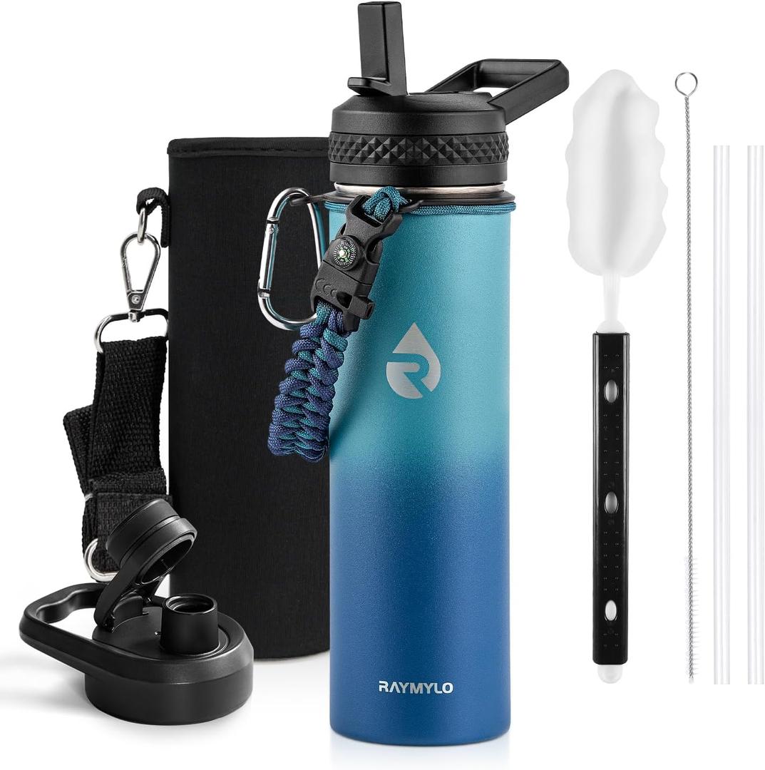 Insulated Water Bottle 20 oz, Triple Wall Vacuum Stainless Steel (Cold for 48 Hrs), Leak Proof & Non-BPA, Kids Water Bottle Jug for School with Straw Spout Lids, Cyan Blue