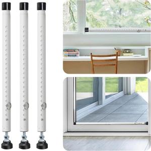 Sliding Door Security Bar, 3 Pack 18"-50" Adjustable Window Security Bars with Rubber Tips, Heavy Duty Door Jammer, Window Bars Security Inside, Window Lock Bar for Home Apartment Travel Patio (White)