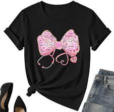 Valentines Nurse Shirt for Women-Valentines Day Bow Short Sleeves Funny Nursing School Tee Tops, XXL, Black