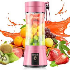 Portable Blender Make Shakes and Smoothies - USB Rechargeable Personal Size Mini Blender Freshly Squeezed, 380Ml BPA Free Travel Cup in Picnic/Office/Gym, Pink