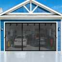 Magnetic Garage Door Screen 16x8 FT for 2 Car Garage, 16x8FT Fiberglass Screen Door, Heavy Duty Privacy Garage Net Screen, Hands-Free with 9 Roll Up Straps for Patio, Outdoor, Gym, Sun House Porch