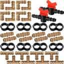 34 Pieces Drip Irrigation Fitting Kit 1/2 Inch Tubing Set, 2 Switch, 8 Tee, 8 Coupling, 8 Elbow and 8 End Cap Plastic Plug, Drip Irrigation Barbed Connector for Compatible Drip or Sprinkler System