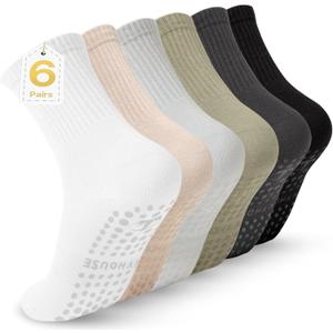 Ivyhouse Pilates Yoga Socks with Grips for Women - Crew Length Ballet Barre Socks - Sticky Workout Hospital Socks