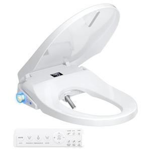 Lxlu Bidet Toilet Seat, Electric Heated Toilet Seat Elongated with Instant Warm Water & Dryer, Rear and Feminine Washing, Self-Clean Nozzle, Slow Close Lid, Wireless Remote,Night Light