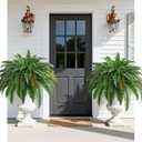 2PCS 45in Fake Ferns- Large Artificial Plants Outdoor, UV Resistant Artificial Ferns for Outdoors, Weatherproof Faux Boston Fern Realistic Fake Plants for Porch Home Garden Patio Hanging Decor