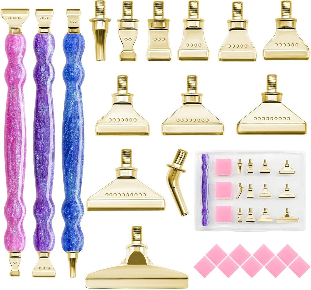 24pcs Diamond Art Pen Set with Metal Tips, Diamond Painting Accessories and Tools Kit for Adults(Three Pen + 12 Tips + 9 Dotting Clay)
