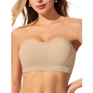 ProKloud Strapless Push Up Bras for Women Wireless Bandeau Bra Non-Slip Silicone Tube Top Padded Convertible Bralette (X-Large, Nude)