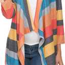 DEARCASE Women's Open Front Cardigans 3/4 Sleeve Draped Striped Printed Sweater Jackets Draped Kimono Loose Cardigan (M)