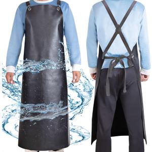 Heavy Duty Vinyl Apron, 43" Anti-Tear Waterproof Apron for Restaurant, Butcher, Lab Work, Dog Grooming - Black