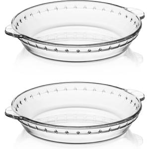 Sweejar Glass Pie Pan for Baking(2 pack), 9.5 Inches Round Baking Dish for Dinner, Non-Stick Pie Plate with Soft Wave Edge for Apple Pie, Pumpkin Pie, Pot Pies