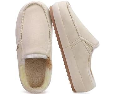 KuaiLu Womens Clog Slippers Cozy Suede Warm Plush Lined Arch Support Faux Fur House Ladies Bedroom Slippers Comfy Orthopedic Memory Foam Plantar Fasciitis Home Indoor Outdoor Shoes Beige US8.5