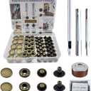 15MM Leather snap Fasteners kit Brass Metal Button Snaps for ClothesJacketsJeans Wears Bags (with Standard Install ToolPractice Operations Webbing (15mm Antique, 26)
