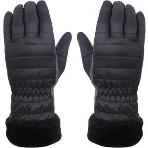 Heat Logic Quilted Faux Fur Trimmed Glove with PU Palm and Touchscreen Tips - M/L (Black)