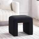 Get Set Style Vanity Stool Chair,Modern Boucle Ottoman Foot Stool with Wooden Legs Sofa Bench Footstool Extra Seat for Vanity,Makeup Room,Living Room,Entryway,Office (Fully Assembled) (Black)