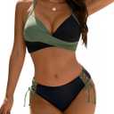 Blooming Jelly Womens Bikini Sets Cheeky Two Piece Swimsuit Criss Cross Adjustable Straps Bathing Suit String Swim Suits (Small, Green Black)
