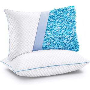 VVZ Cooling Bed Pillows Standard Size Set of 2,Shredded Memory Foam Pillows with Gel, Adjustable Firmness for Side, Back, Stomach Sleepers, 20x26, White