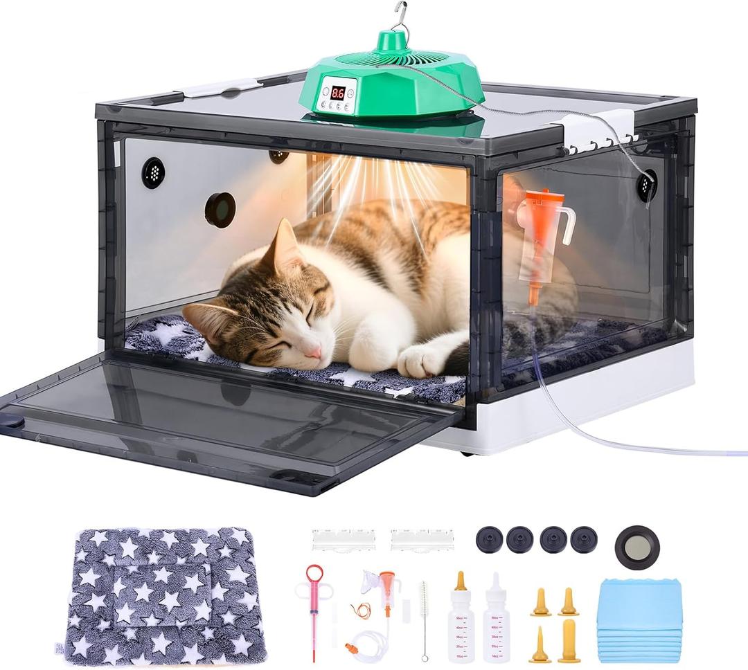 Puppy Incubator with Heating- Puppy Incubator, Incubator for Puppies with Heating Fan Ventilation Circulation Design, Kitten Incubator Whelping Box for Dogs and Puppies (55L)