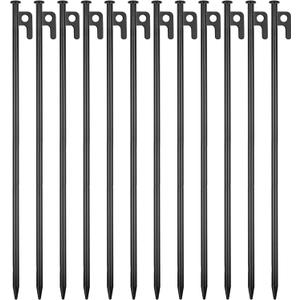 12 Pack Tent Stakes Heavy Duty Metal Tent Pegs for Camping Steel Tent Stakes 16 inch Unbreakable and Inflexible