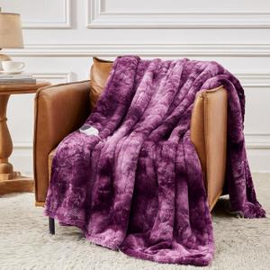 Homemate Heated Blanket Electric Throw - 50"x60" Heating Blanket Throw 1/2/4/6/8 Hours Auto-Off 10 Heat Level Over-Heat Protection Luxury Faux Fur Sherpa ETL Certification (05 - Purple)
