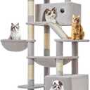 Taoqimiao Cat Tree 71-Inch, Cat Tower for Indoor Cats Large Adult, Multi-Level Large Cat Condo, 8 Sisal Scratching Posts, Metal Frame Cozy Hammock, Scratch Board, 2 Top Perches, Light Gray MS026LW
