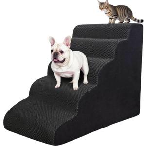 5 Step Pet Stairs Ramp for High Beds Sofas 23-30 Inch with Sturdy Non Slip Waterproof Pads, Machine Washable Cover Indoor Balanced Design for Cats Dogs Small Medium Large XL Pets Black, Large
