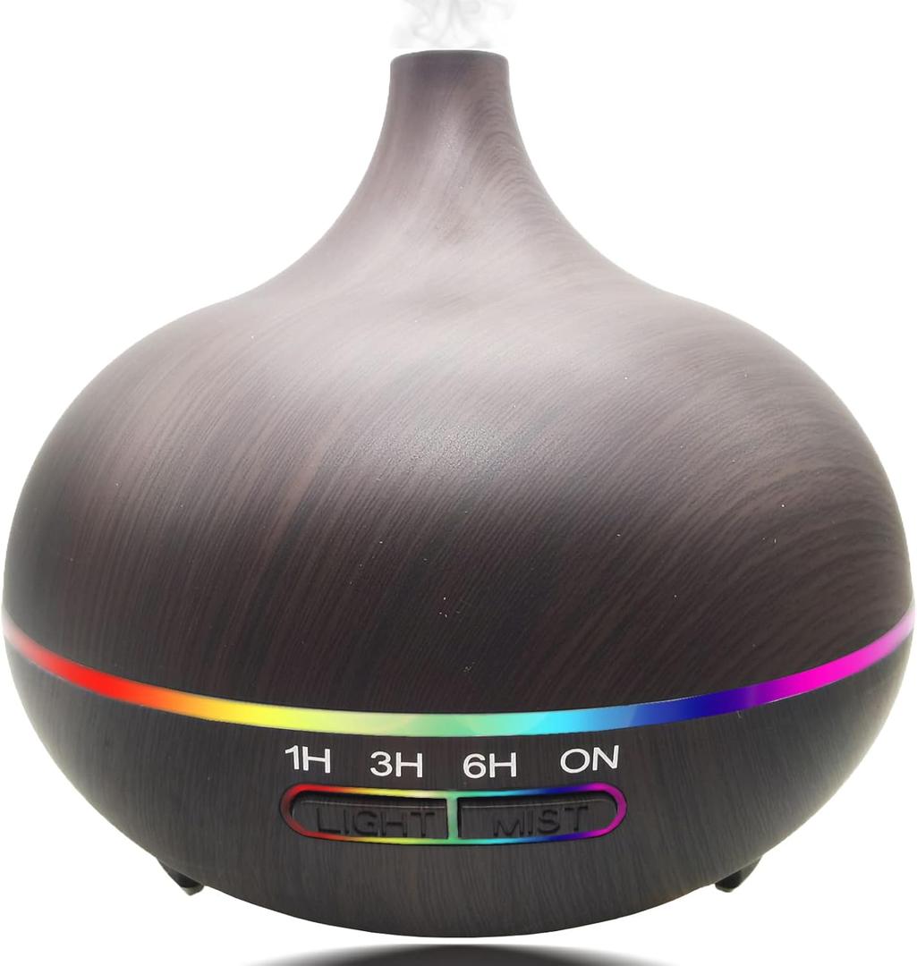 Diffusers for Essential Oils Large Room 550ml Aroma Diffuser for Home, Ultra Quiet Aromatherapy Essential Oil Diffuser, Ultrasonic Cool Mist Humidifier with 7 Light Colors, Timer Setting (Dark Wood Grain)