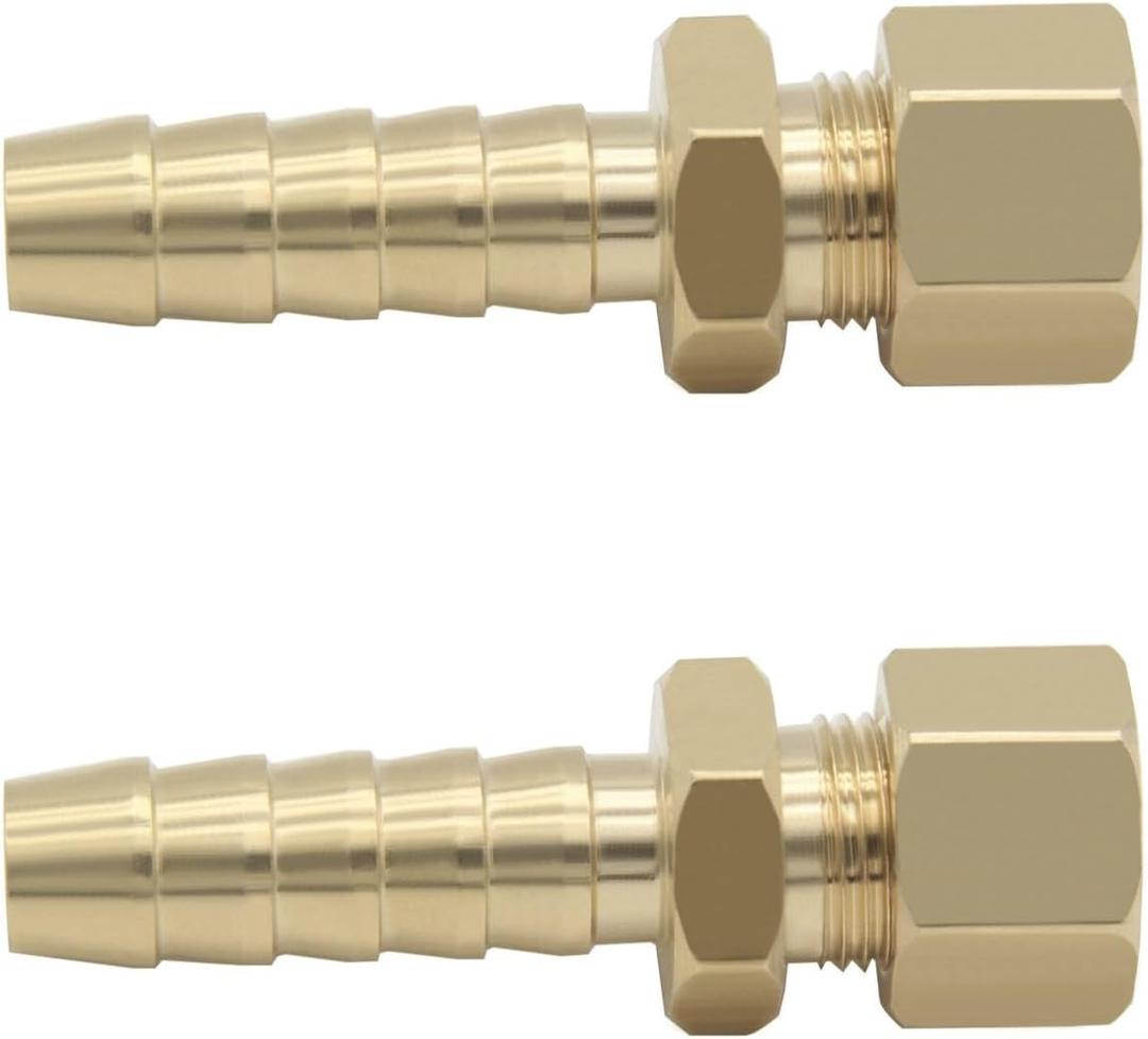 YSIL 2PCS Compression Fitting 3/8" Tube OD to 3/8" Hose Barb Transmission Cooler Fuel Line Fitting Brass