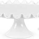 10 Inch Porcelain Cake Stand, Round White Cake Stand, Dessert Stand Cupcake Stand Display Dessert Stand for Parties, Wedding, Birthday, Baby Shower, Ruffle Trim