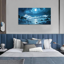 Blue Ocean Waves Landscape Wall Art, Beach Moon Sea Waves Night View Modern Canvas Wall Painting For Living Room Bedroom Office Bathroom Birthday Gift Home Decor 20X40 Inch