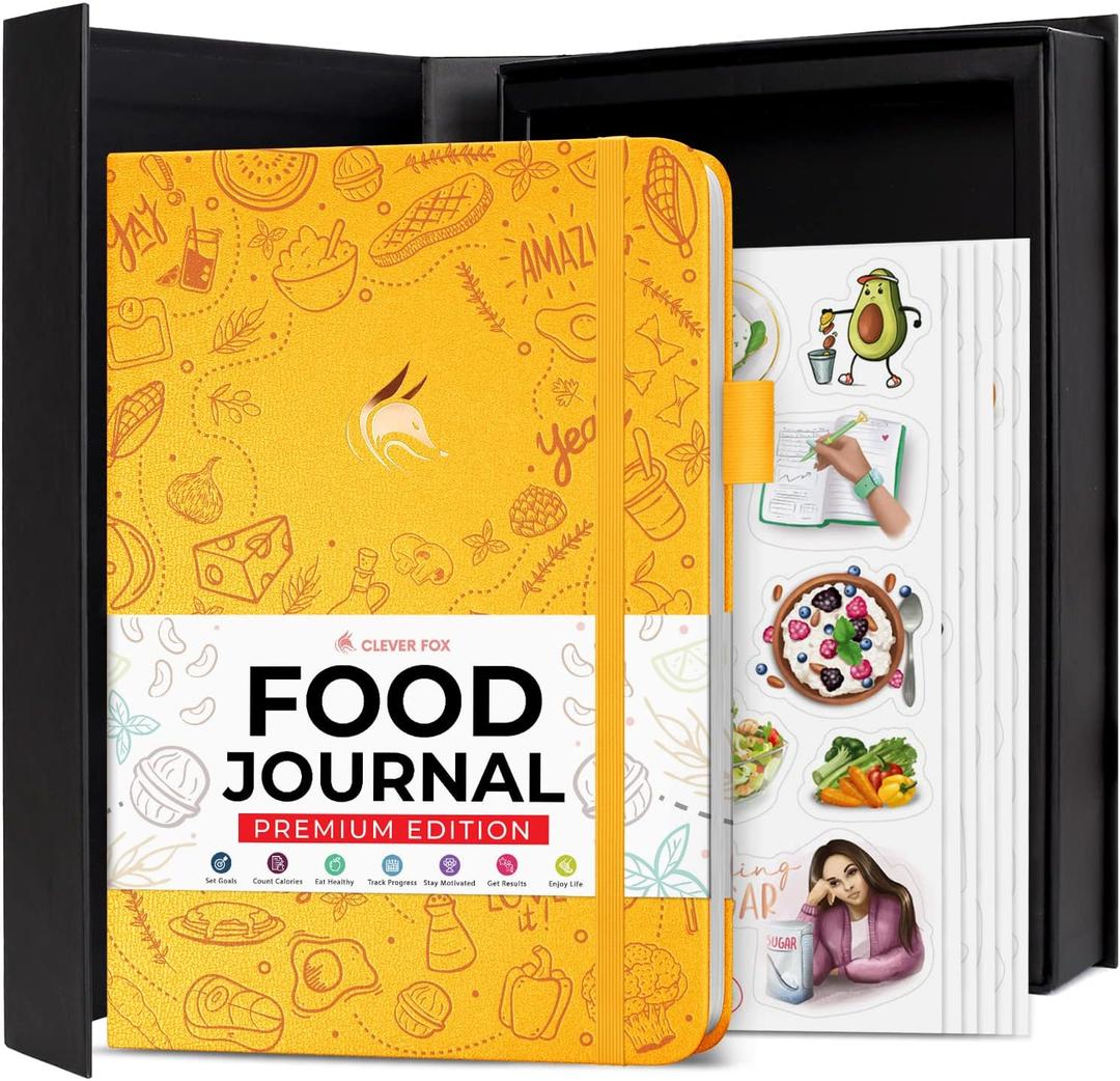 Clever Fox Food Journal Premium  Daily Meal Tracking Log with Calorie Tracker  Nutrition, Diet & Weight Loss Diary for Women & Men  Suitable for Bariatric Meal Tracking  A5 Size (Amber Yellow)