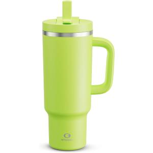 ENCOOL 40 oz Tumbler with Handle and Straw: Stainless Steel Insulated Tumbler Keeps Cold for 24 Hours, Leakproof Travel Cup Fits in Cup Holder and BPA-Free,Sharp Green