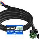 4 FT 7 Pin Trailer Plug Heavy Duty Trailer Wire Extension Pure Copper 7 Wire Trailer Wiring Harness Kit with Dust Cover 7 Way Trailer Plug Cord for RVs Trailers Campers
