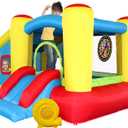 Inflatable Bounce House with Blower, Jumping Castle Slide, Kids Bouncer with Ball Pit, Basketball Rim, Dart Target Game