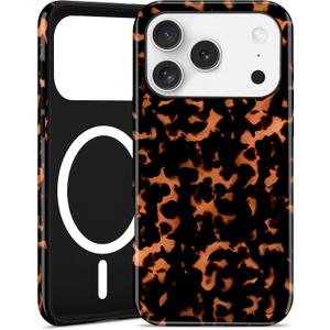 Jusy Compatible with MagSafe Brown Tortoise Shell Print Phone Case for iPhone 17 Pro, Amber Trendy Luxury Magnetic Soft TPU and Hard PC Protective Phone Cover for Women Girls - Turtle Shell