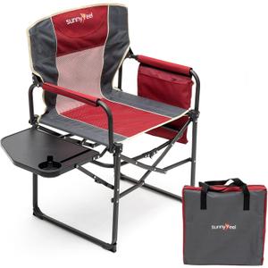 SUNNYFEEL Camping Directors Chair, Heavy Duty,Oversized Portable Folding Chair with Side Table, Pocket for Beach, Fishing,Trip,Picnic,Lawn,Concert Outdoor Foldable Camp Chairs (Red)