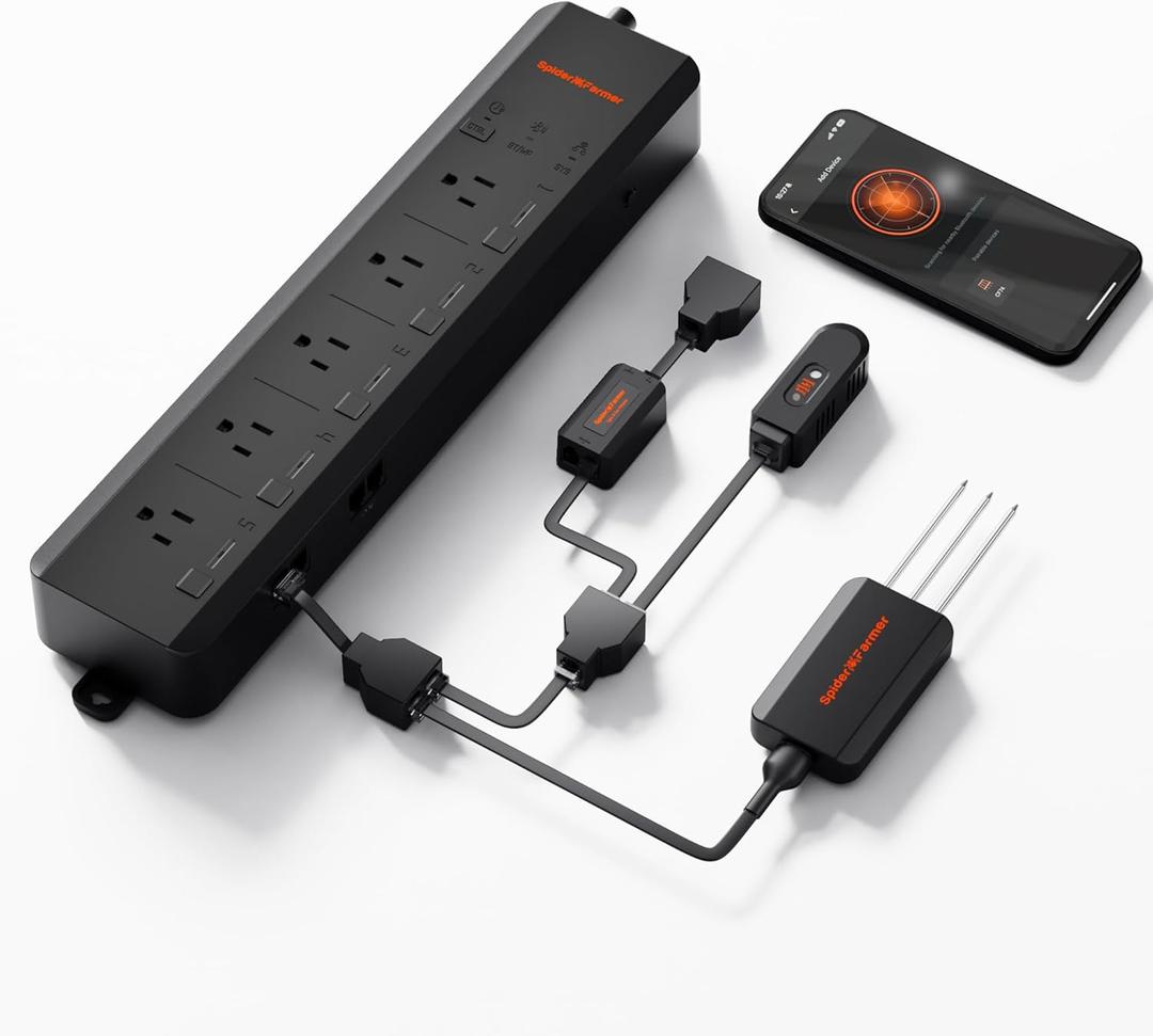 Spider Farmer GGS AC5 Power Strip Kits, 5 AC Smart APP-Based Controls Outlets, 3 in 1 Soil Sensor, Temp Humid Light Sensor, for Indoor Grow Tent and Room Spider Farmer GGS AC5 Power Strip Kits, 5 AC Smart APP-Based Controls Outlets, 3 in 1 Soil Sensor, Temp Humid Light Sensor, for Indoor Grow Tent and Room
