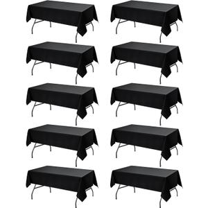 10-Pack Black Tablecloths for Rectangle Tables, 60 x 84 Inches, Stain-Resistant Polyester Fabric for 4 Foot Tables - Washable Table Covers for Weddings, Banquets, Birthday Parties, Events