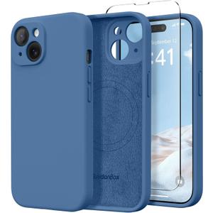 Magnetic for iPhone 15 Case, Compatible with MagSafe, [Screen Protector + Full Camera Protection], Silicone Shockproof Anti-Scratch Protective Phone Case for iPhone 15 6.1", Lake Blue